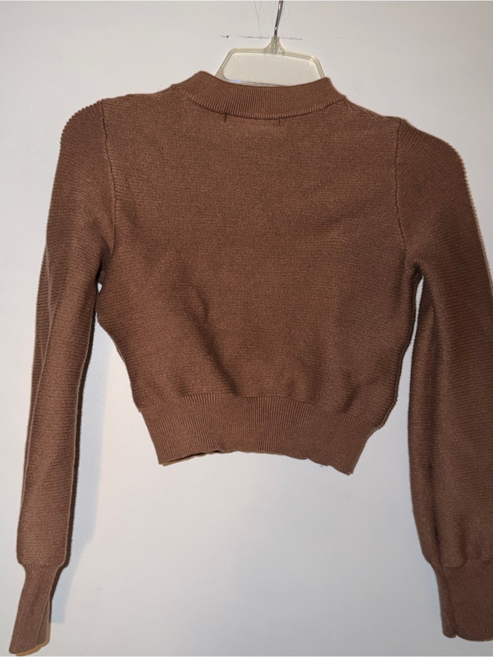 Cropped Mock Neck Knit Top in Brown - Picture 2 of 3